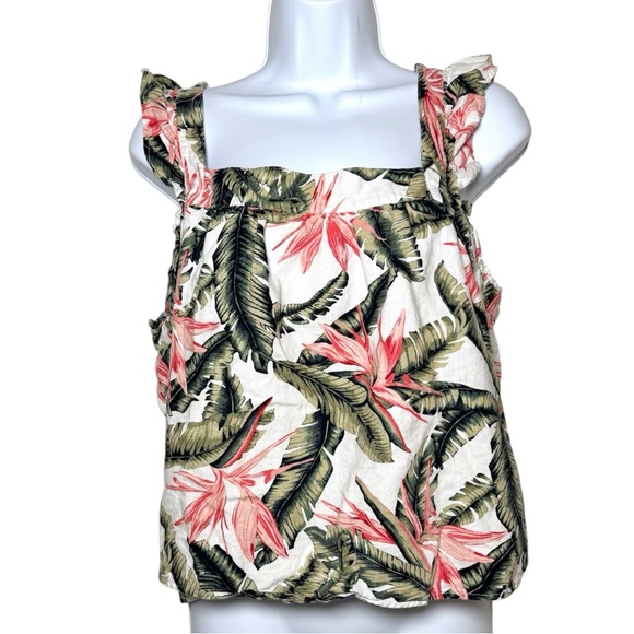 LOFT Tops - LOFT Tropical Floral Ruffle Strap Linen Blend Tank Top Size M